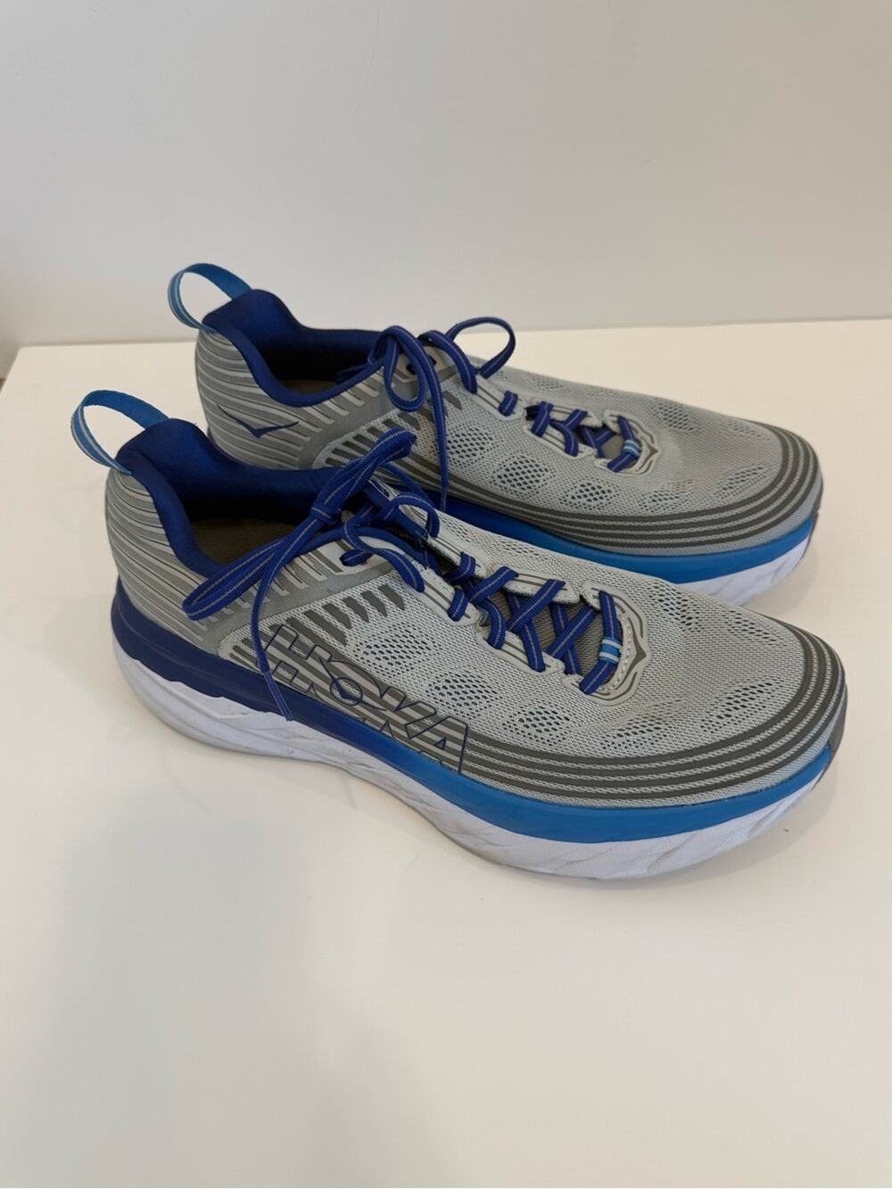 Hoka Bondi 6 Gray & Blue Athletic Sneakers  Men’s 11.5 Wide Running Activewear